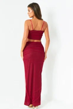 The Party Edit|Tops*Missy Empire Katy Wine Spot Mesh Crop Top