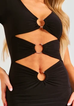 The Party Edit|Little Black Dresses*Missy Empire Kaya Black Slinky Keyhole Cut Out Maxi Dress