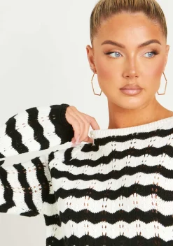 Long Sleeve Dresses|Knitted Dresses*Missy Empire Kaylee Black And White Crochet Mini Dress