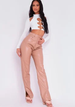 Tops*Missy Empire Keeley Cut Out Long Sleeve Crop Top White