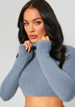 Airport Vibin'|Knitwear*Missy Empire Keeli Charcoal Fluffy Knit Turtle Neck Crop Jumper