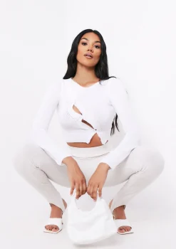 Knitwear*Missy Empire Kehlani Cream Knitted Button Up Cropped Cardigan