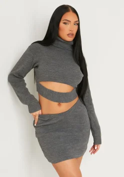 Knitwear|Co-Ords*Missy Empire Keilani Knitted Crop Jumper Co-ord Grey