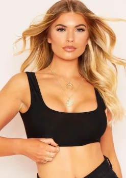 Tops|Basics*Missy Empire Kendra Square Neck Cropped Vest Top Black