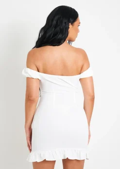 Mini Dresses|Casual Dresses*Missy Empire Khalani White Woven Frill Hem Mini Dress