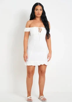 Mini Dresses|Casual Dresses*Missy Empire Khalani White Woven Frill Hem Mini Dress