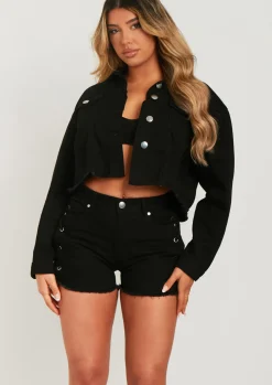 Denim|Co-Ords*Missy Empire Khari Black Lace Up Denim Jacket