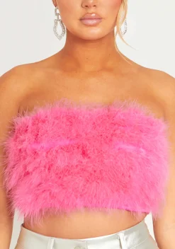 Rave Outfits|Concert Outfits*Missy Empire Kiely Feather Bandeau Crop Top Pink