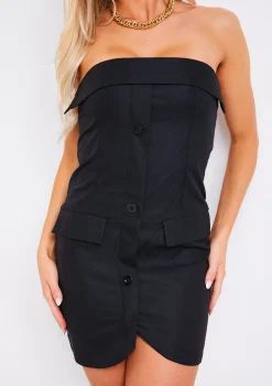 Little Black Dresses|Mini Dresses*Missy Empire Kiera Black Tailored Button Front Mini Dress