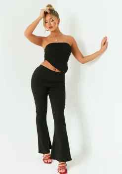 The Party Edit|Trousers*Missy Empire Kim Black Bengaline Kick Flare Trouser