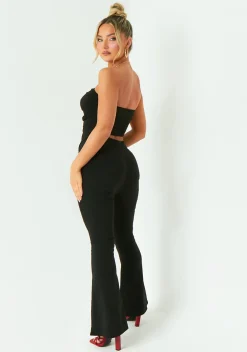 The Party Edit|Trousers*Missy Empire Kim Black Bengaline Kick Flare Trouser