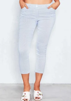 Trousers*Missy Empire Kirby Blue Pinstripe Cropped Trousers