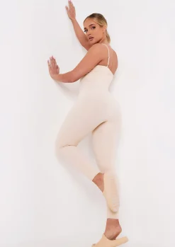 Airport Vibin'|Seamless & Shapewear*Missy Empire Kora Ribbed Seamless Strappy Jumpsuit Cream