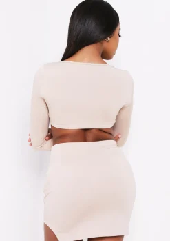 Skirts|Co-Ords*Missy Empire Krissy Beige Split Thigh Mini Tube Skirt