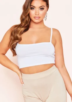 Tops|Loungewear*Missy Empire Laila Basic Jersey Strappy Crop Top White