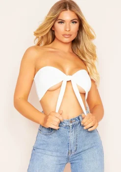 Tops*Missy Empire LaLa Ivory Bandeau Tie Front Bralet
