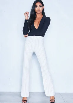 Trousers*Missy Empire Lara Cream Pinstripe High Waist Trousers