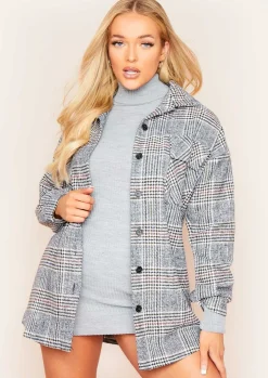 Coats & Jackets*Missy Empire Lara Grey Multi Check Print Oversized Shacket