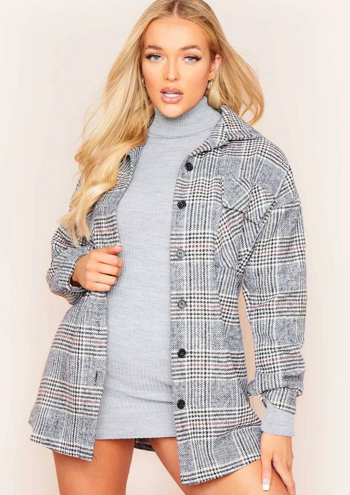 Coats & Jackets*Missy Empire Lara Grey Multi Check Print Oversized Shacket