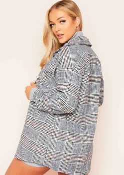 Coats & Jackets*Missy Empire Lara Grey Multi Check Print Oversized Shacket