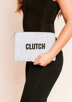 Bags & Purses*Missy Empire Lara Grey Slogan Clutch Bag
