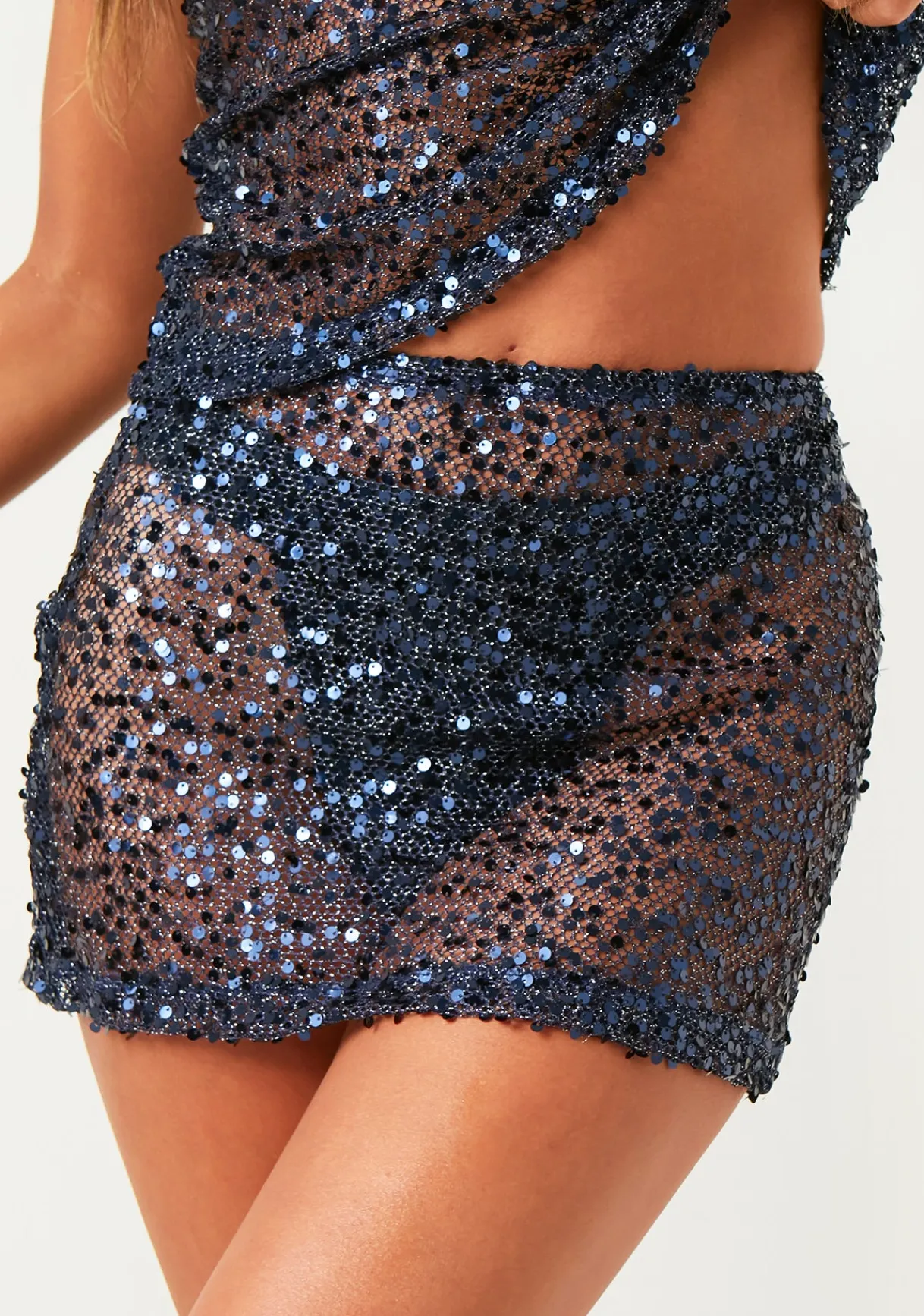 Skirts|Co-Ords*Missy Empire Lara Navy Sheer Sequin Knitted Mini Skirt
