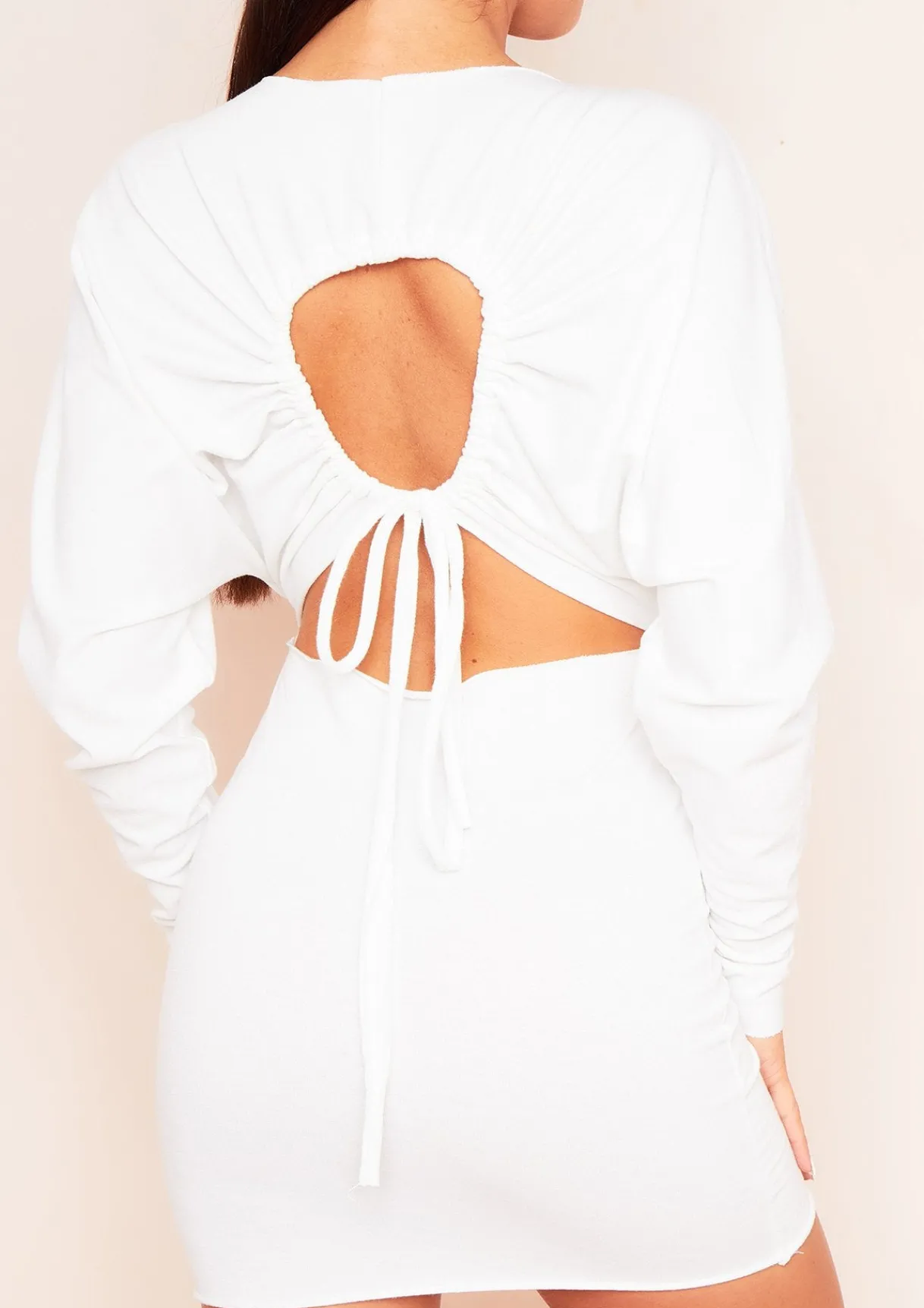 Casual Dresses|Loungewear*Missy Empire Larsa Cream Ruched Sleeve Cut Out Jumper Dress