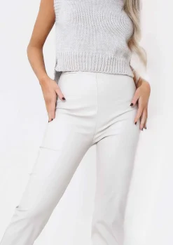 Trousers*Missy Empire Laura Croc Split Hem Leather Trousers Cream