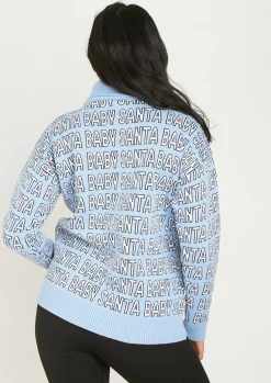 Knitwear*Missy Empire Lauri Blue Knitted 'Santa Baby' High Neck Jumper