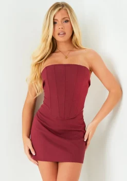 The Party Edit|Tops*Missy Empire Layla Burgundy Tailored Linen Corset