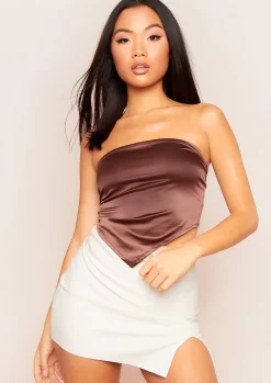 Tops*Missy Empire Layla Satin Tie Back Crop Top Chocolate