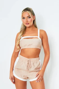 Tops|Co-Ords*Missy Empire Leah Beige & White Cut Out Crop Top