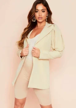 Coats & Jackets|Blazers*Missy Empire Leena Beige Extreme Puff Sleeve Blazer