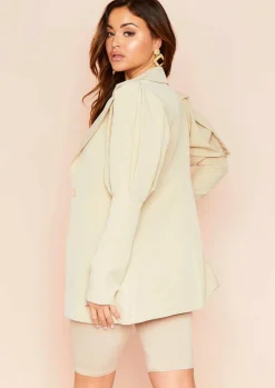 Coats & Jackets|Blazers*Missy Empire Leena Beige Extreme Puff Sleeve Blazer