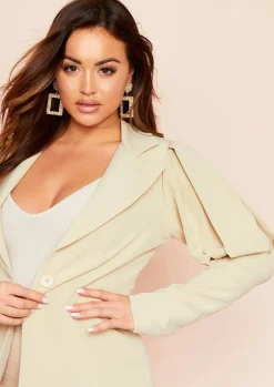 Coats & Jackets|Blazers*Missy Empire Leena Beige Extreme Puff Sleeve Blazer