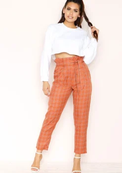 Trousers*Missy Empire Lesley Rust Checked Paperbag Trousers
