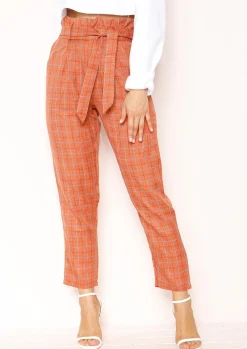 Trousers*Missy Empire Lesley Rust Checked Paperbag Trousers
