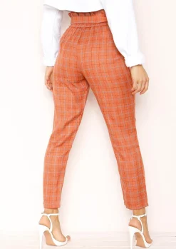 Trousers*Missy Empire Lesley Rust Checked Paperbag Trousers