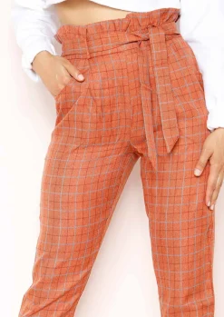 Trousers*Missy Empire Lesley Rust Checked Paperbag Trousers