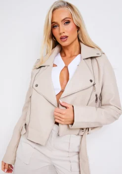 Coats & Jackets*Missy Empire Lexi Faux Leather Jacket Cream