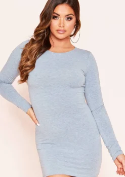 Long Sleeve Dresses|Mini Dresses*Missy Empire Lexi Long Sleeve Basic Jersey Mini Dress Grey