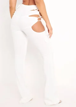 Rave Outfits|Trousers*Missy Empire Lexy Cut Out Lace Up Flared Pants Cream