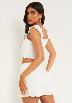 Shorts|Co-Ords*Missy Empire Leyla Off White Frill Detail Linen Look Shorts
