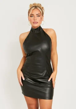 Concert Outfits|Little Black Dresses*Missy Empire Libbie Black PU High Neck Mini Dress