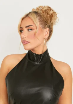 Concert Outfits|Little Black Dresses*Missy Empire Libbie Black PU High Neck Mini Dress