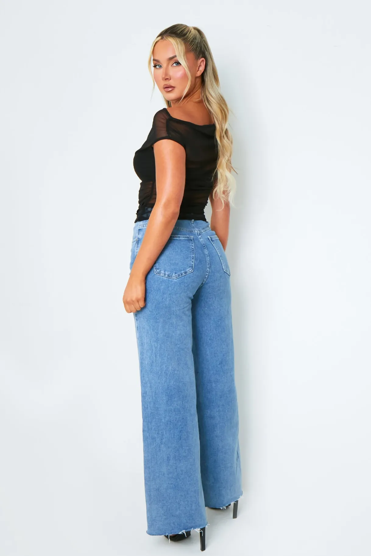 Tops*Missy Empire Libby Black Short Sleeve One Shoulder Mesh Top