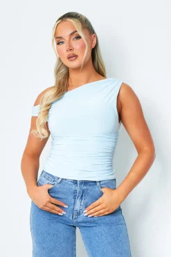 Tops*Missy Empire Lidia Baby Super Soft Off The Shoulder Top Blue