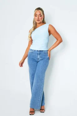 Tops*Missy Empire Lidia Baby Super Soft Off The Shoulder Top Blue