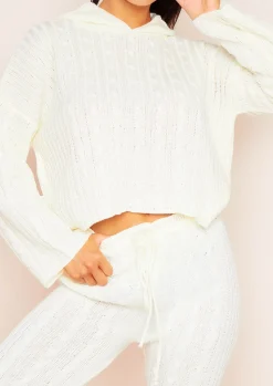 Loungewear|Knitwear*Missy Empire Lisa Cream Cable Knitted Hoodie Co-ord Set