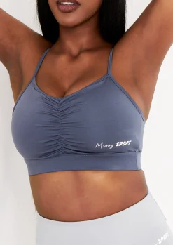 Gym Tops|Tops*Missy Empire Lola Navy Missy Sport Ruched Front Strappy Gym Crop Top